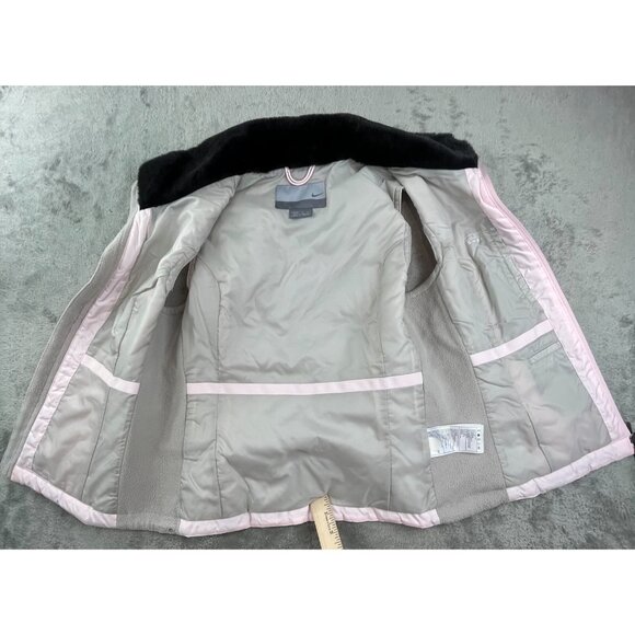 Vintage Nike Quilted Vest Womens Small Pink Faux Fur Collar Running Full Zip Y2K - Picture 4 of 14